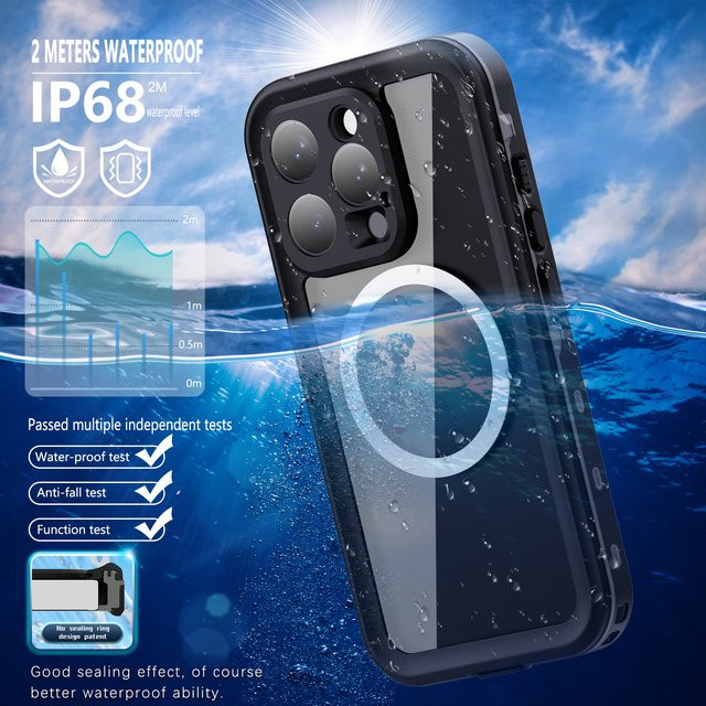 Shellbox Professionelle wasserdichte Handyhülle Schwarz IP68 stoß- und staubdicht kompatibel mit iPhone 17 Pro, iPhone 16, iPhone 15, iPhone 14 und iPhone 13 - Bild 1