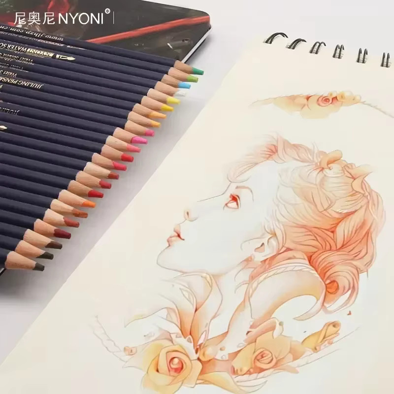 NYONI Aquarellstifte in Multicolour, wasserlösliche Buntstifte mit Pigmenten für Profis, inklusive Blechdose - Bild 5