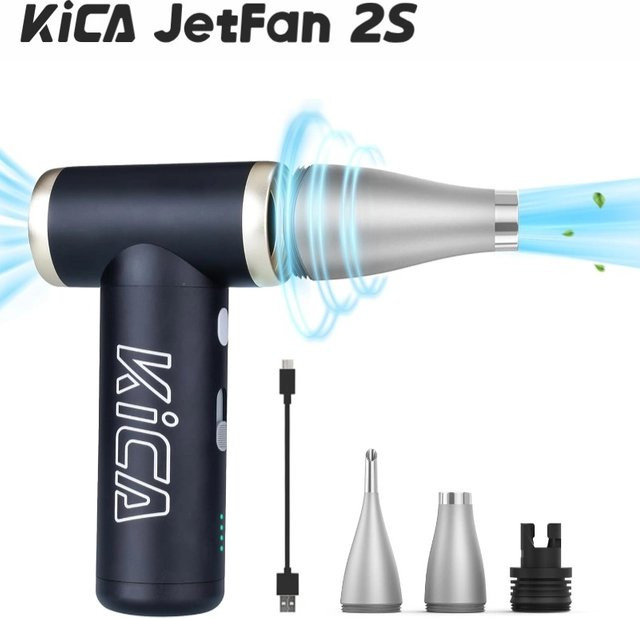 KiCA Jet Fan 2S Elektrisches Gebläse in Schwarz, kabelloser tragbarer Luftzerstäuber aus Metall mit 117000 RPM - Bild 1