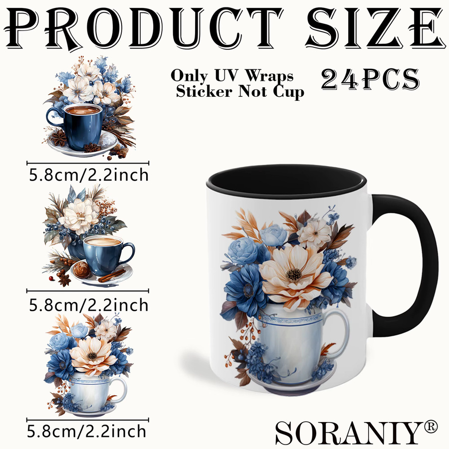 24er Set UV-DTF-Transferaufkleber mit Winter-Kaffee-Motiv in Multicolour für deine DIY-Wasserbecher - Bild 2