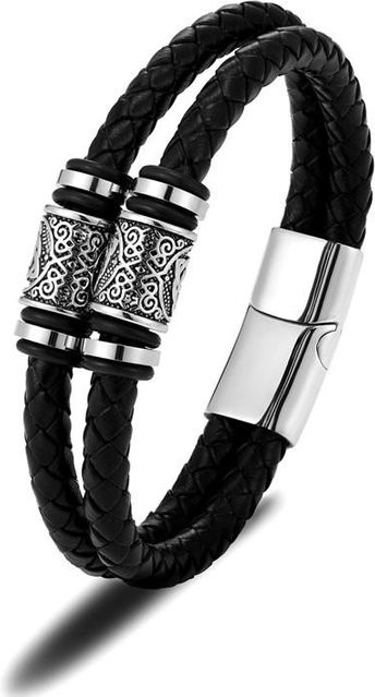 YULIN Armband, Edelstahl, Leder, Schwarz, Herren, 23cm - Bild 1