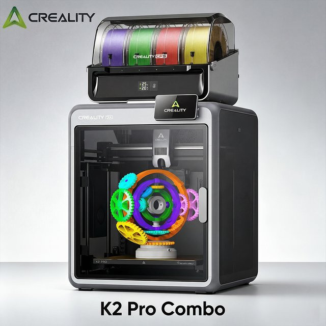Creality K2 Pro Combo 3D-Drucker mit CFS für mehrfarbiges Drucken, 600 mm/s Höchstgeschwindigkeit, automatische Nivellierung, Doppel-KI-Kamera und aktive Gehäuseheizung, B/T/H: 300 x 300 x 300 mm, Grau - Bild 1