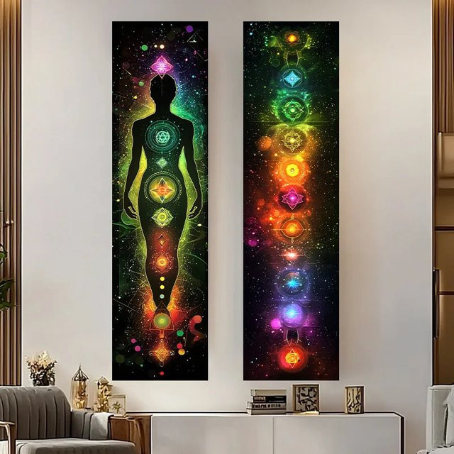 VIKAMA Chakra-Energie Wandteppich mit Mandala-Design in Multicolour, Boho Wandbehang für Yoga und Meditation, B: 130 cm, H: 30 cm - Bild 1