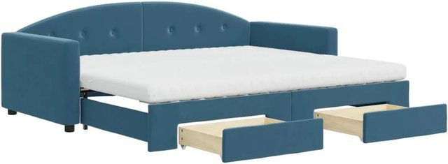 vidaXL Tagesbett mit Rollbett und Schubladen in Blau aus Samt, B/T/H: 90 x 200 cm - Bild 1