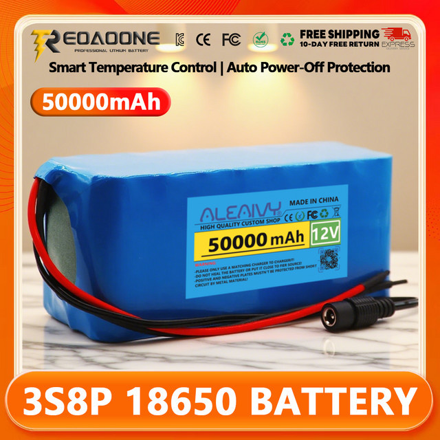 Reoaoone 12 V 50000 mAh Lithium-Ionen-Akkupack mit BMS und 12,6 V Ladegerät in Blau - Bild 1