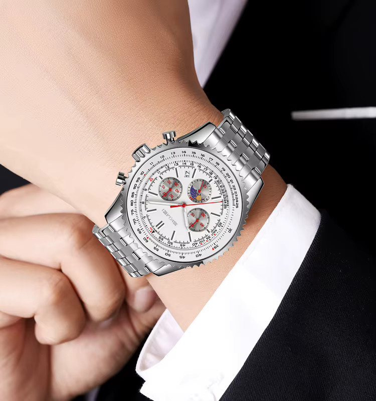 SKMEI Chronograph, Digitaluhr, Quarz, Edelstahl, Silber, Herren - Bild 3