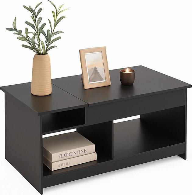 Relaxdays Couchtisch modern in Schwarz aus Holzwerkstoff und Eisen, höhenverstellbar und aufklappbar, B/T/H: 110 x 50 x 50 cm - Bild 1