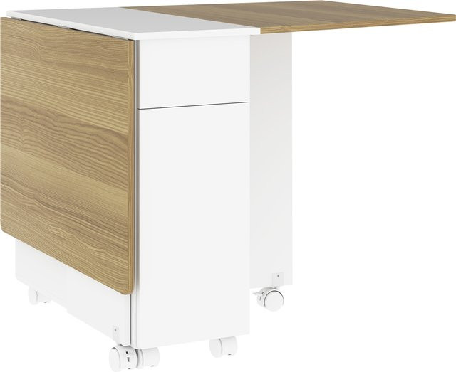 HOMCOM Klappbarer Esstisch auf Rollen, erweiterbarer Küchentisch für 2-6 Personen mit 2 Flügeln, 2 Schubladen und 2 Schränken, Weiß und Naturholz, B/T/H: 140 x 76 x 74 cm - Bild 1