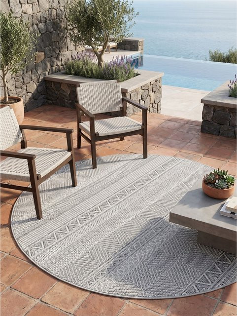 Outdoor Teppich VENTOUX von Kadima Design in Grau im Ethno-Stil, Durchmesser: 80 cm - Bild 1