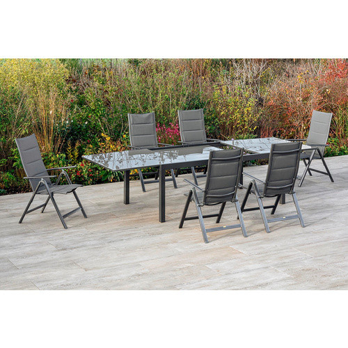 Merxx Gartenmöbelset Taviano 7-teilig in Grau mit 6 Klappsesseln und ausziehbarem Gartentisch, Tisch Maße: B: 200 bis 300 cm, T: 100 cm, H: 75 cm - Bild 2