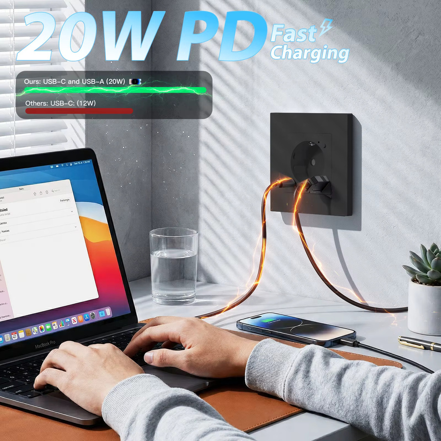 BSEED E-Serie Zigbee-Steckdose mit Smart Power Monitor und USB Typ-C Schnellladung, 16A Wandsteckdose mit schwarzem Glasrahmen, kompatibel mit Tuya Smart Life App, Google Assistant und Alexa - Bild 6