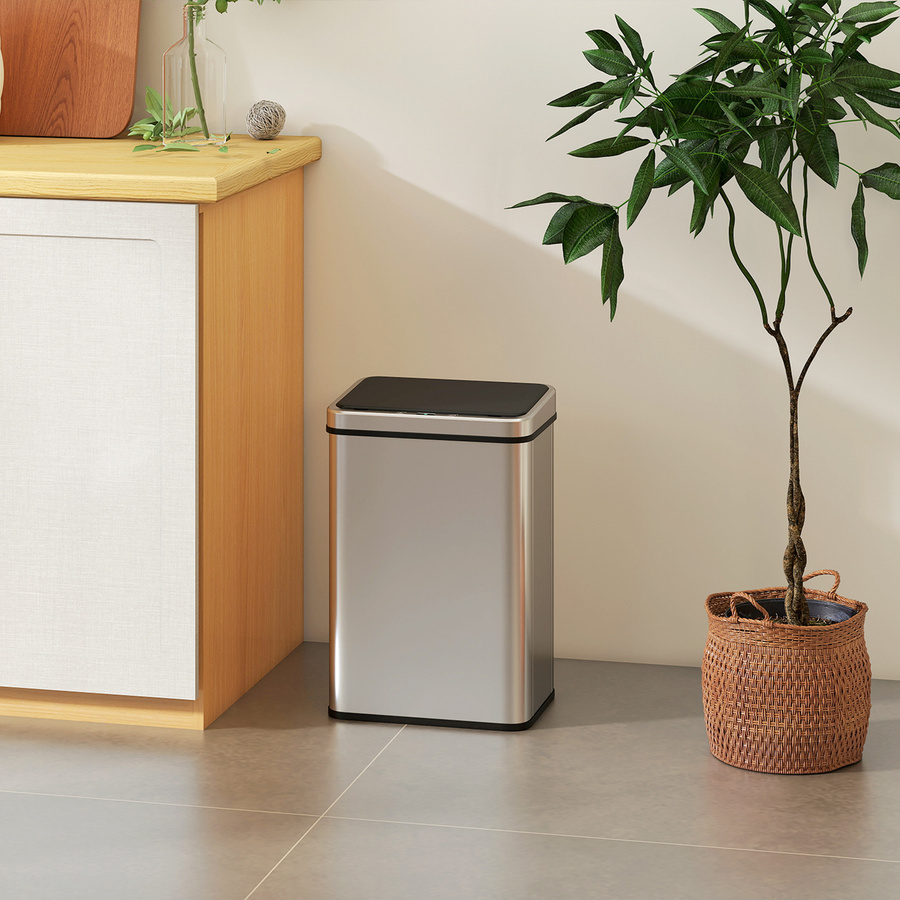 HOMCOM Sensor Mülleimer 40L aus Edelstahl in Silber mit Soft-Close-Deckel und Bewegungssensor, fingerabdrucksicherer Abfalleimer mit herausnehmbarem Inneneimer - Bild 2