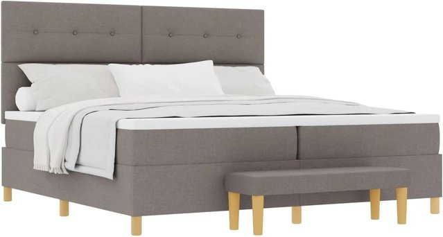vidaXL Boxspringbett mit Matratze in Taupe, modernes Polsterbett aus Stoff und Holz, B/T/H: 200 x 200 x 128 cm - Bild 1