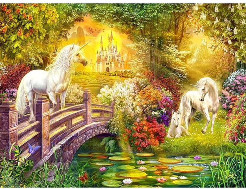 FIYO Diamond Painting Set Einhorn 5D DIY Rund mit Strass Steinen, Mehrfarbig, B/H: 20 x 30 cm - Bild 1