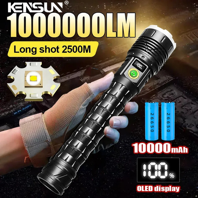 KENSUN Taktische LED Taschenlampe USB aufladbar in Schwarz - Bild 1