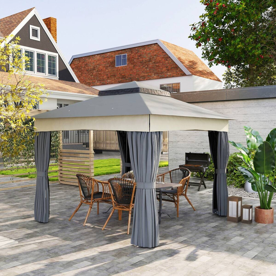 Outsunny Gartenpavillon mit Doppeldach und Moskitonetz in Dunkelgrau, B/T/H: 300 x 300 x 300 cm - Bild 6