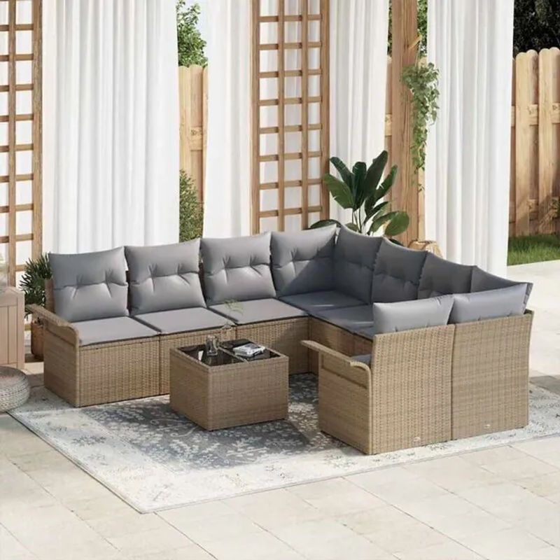 Vidaxl Garten-Sofa-Set aus Polyrattan mit 9 Kissen in Beige und Grau, Loungemöbel, B/T/H: 55 x 55 x 37 cm - Bild 1