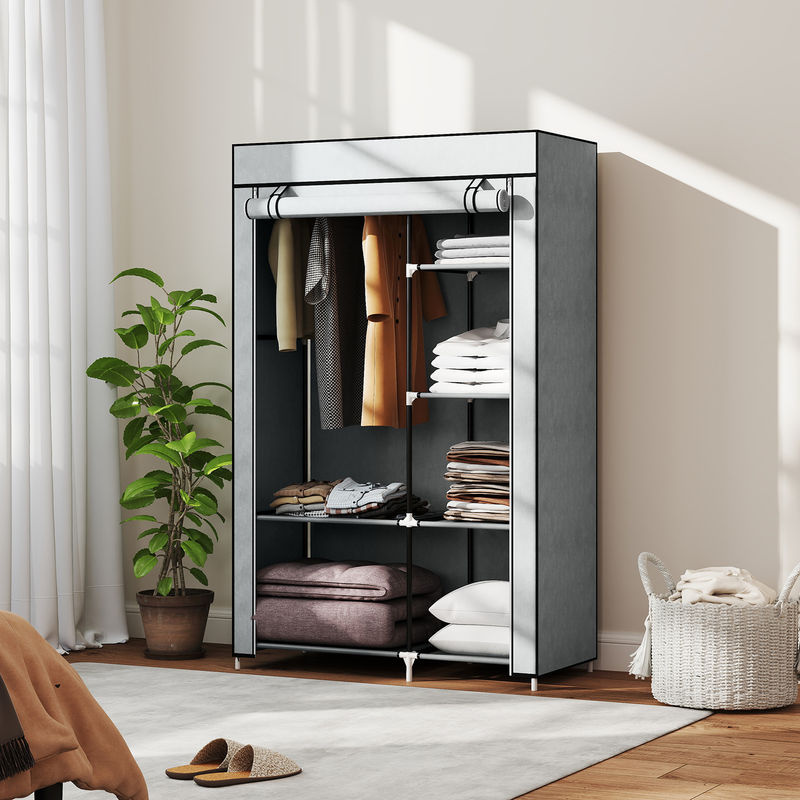 HOMCOM Kleiderschrank Stoffschrank mit 6 Fächern, Grau, B/T/H: 103 x 43 x 162,5 cm - Bild 2