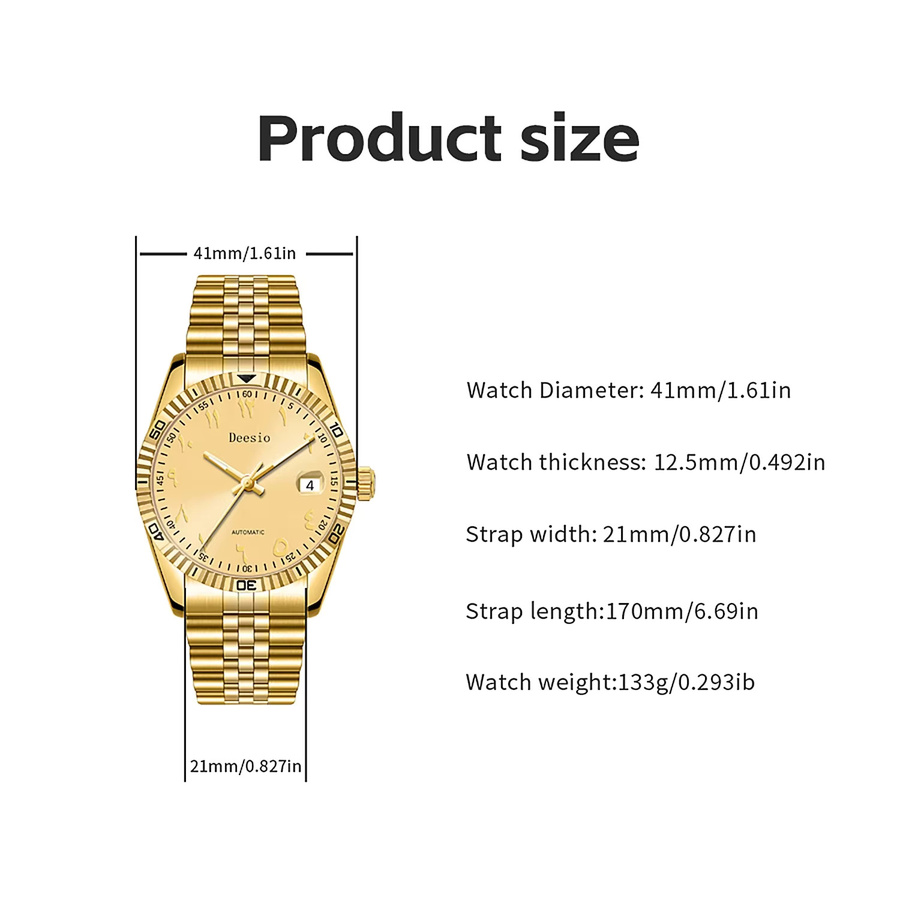 Deesio Armbanduhr Automatik, Edelstahl, Gold, Herren - Bild 5