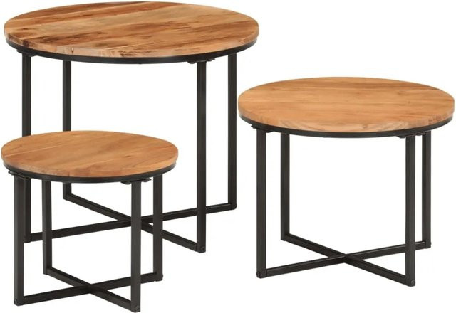 vidaXL Satztische 3er Set aus Massivholz Akazie und Eisen in Schwarz und Braun - Bild 1