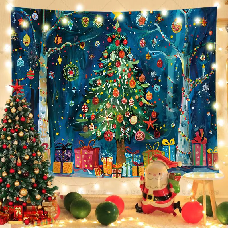 VIKAMA Wandteppich mit Weihnachtsmotiv und Weihnachtsbaummuster in Multicolour, B/H: 90 x 60 cm - Bild 1