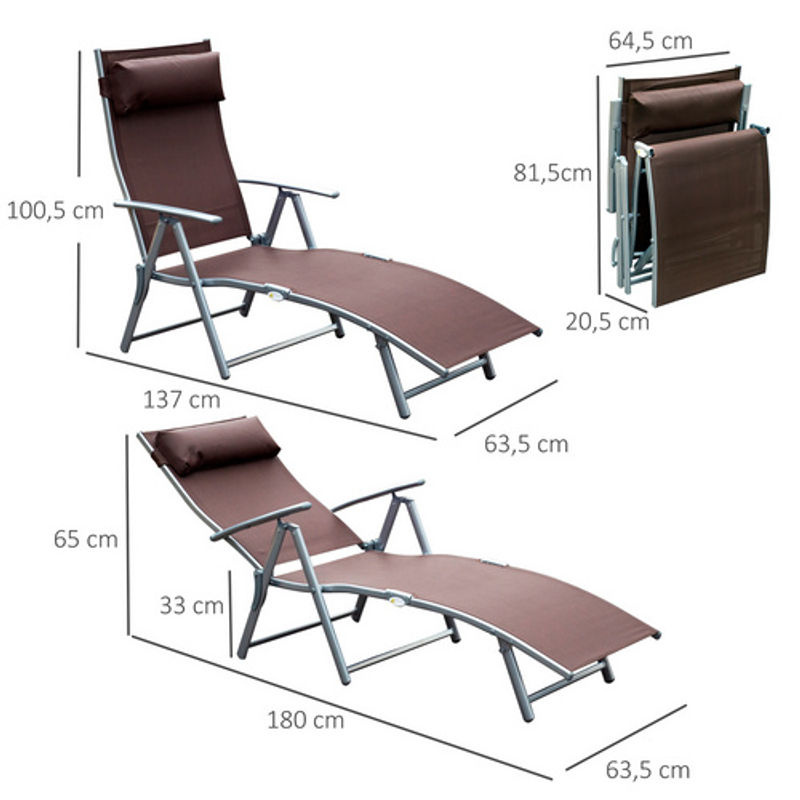 Outsunny Sonnenliege klappbar aus Metall und Textilene mit Kissen, Braun, B x H x T: 137 x 100,5 x 63,5 cm - Bild 7