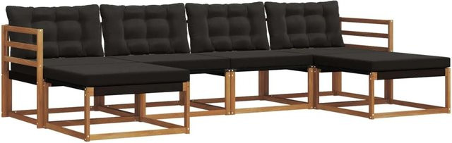 vidaXL Outdoor-Sofagarnitur 6-teilig aus Akazienholz und Textilene in Natur und Schwarz mit Kissen - Bild 1