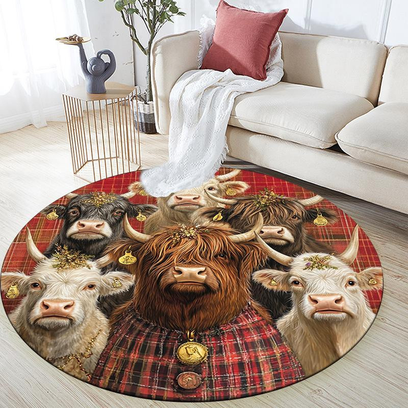 Runder Teppich Hochlandkuh von DayByDayLove, rutschfeste Bodenmatte aus Polyester für Wohnzimmer, Schlafzimmer und Spielzimmer, Durchmesser: 80 cm - Bild 1