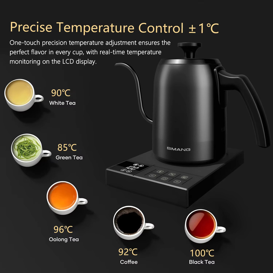 SMANG Schwanenhals-Wasserkocher mit intelligenter Temperaturkontrolle, 0,6 l, Schwarz - Bild 3