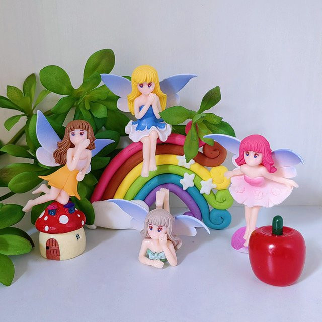 4er-Set Blumenfee Elfenfiguren von MOVING FOREST als bunte Miniaturfiguren aus PVC für deine Garten-Mikrolandschaft und Topfdekoration - Bild 1