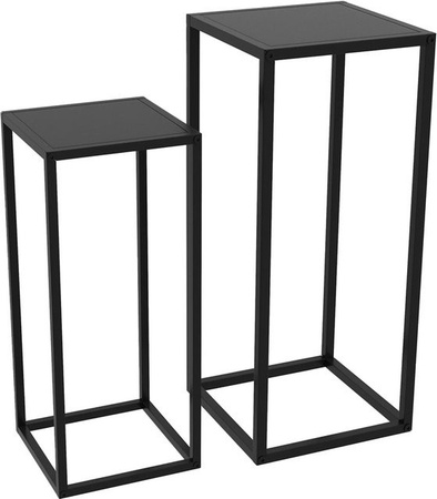 Furnicato Blumenständer Set 2er Schwarz im industriellen Stil aus Stahl, B/T/H: 25 x 25 x 58 cm und 31 x 31 x 65 cm