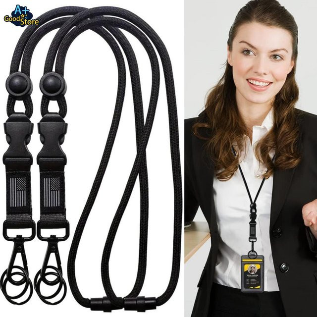 Taktisches Lanyard mit abnehmbarem Rollenhalter für Abzeichen und Schlüssel in Schwarz aus Metall - Bild 1