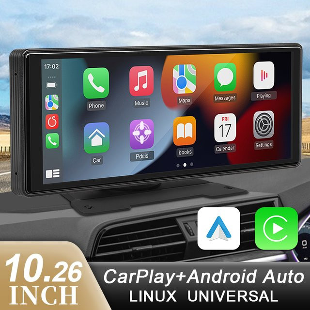 Hippcron Universal Auto Multimedia Player mit 10,26 Zoll Bildschirm, Wireless CarPlay, Android Auto, Bluetooth, AUX und USB in Schwarz - Bild 1