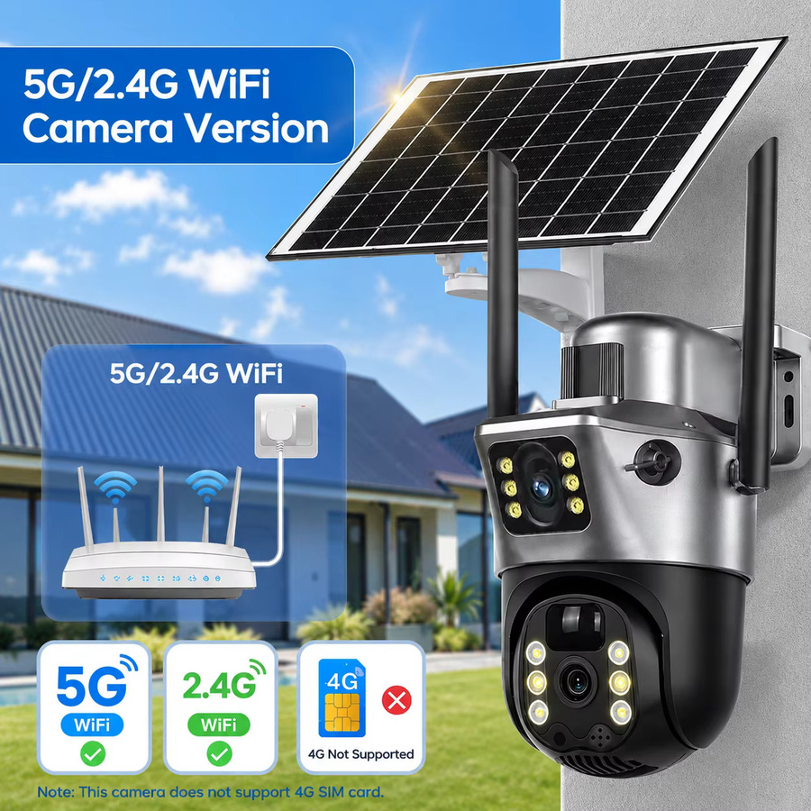 MvpSecam 8MP Dual-Objektiv Solar-WLAN-Überwachungskamera für den Außenbereich mit PTZ, 5G/2.4G Dual-Band WLAN, PIR-Bewegungserkennung und Zwei-Wege-Audio, IP66 Wasserdicht - Bild 7