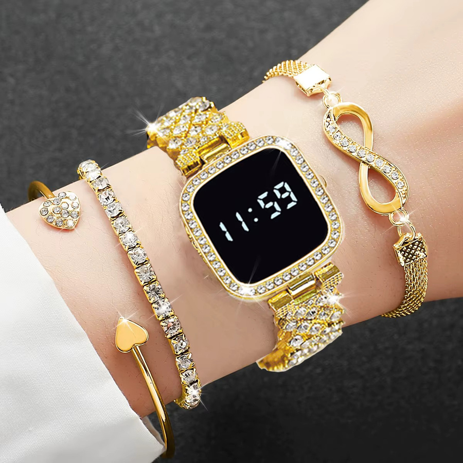RUNERR Schmuck-Set, Digitaluhr, Armband, Gold, Damen, Kristall - Bild 2