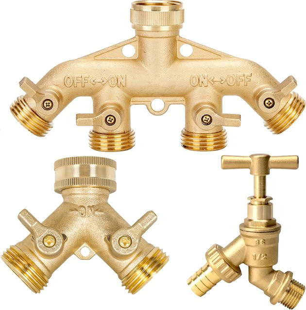 LEICTORY Messing Gartenschlauch Splitter Y-Typ Bewässerungsanschluss 3/4 Zoll in Gold - Bild 1