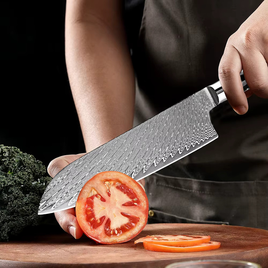 Xituo Santoku Messer aus Damaststahl mit VG10 Klinge und ergonomischem Holzgriff, 17,78 cm - Bild 6