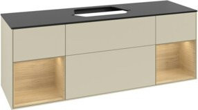 V&B Waschtischunterschrank Finion in Platinbraun mit offenem Regal, Breite: 160 cm, Tiefe: 60 cm, Höhe: 50,1 cm, lackiert in Silbergrau - Bild 1