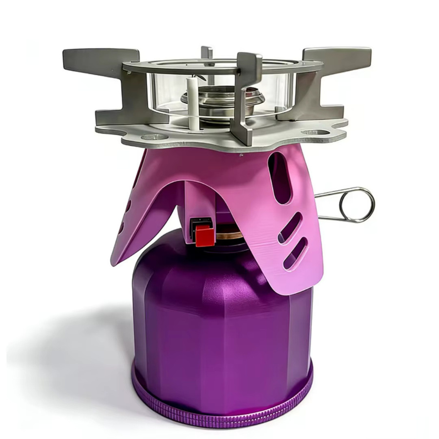 SmiloDon Tragbarer Camping-Gaskocher Windgeschützt aus Edelstahl in Purple - Bild 4