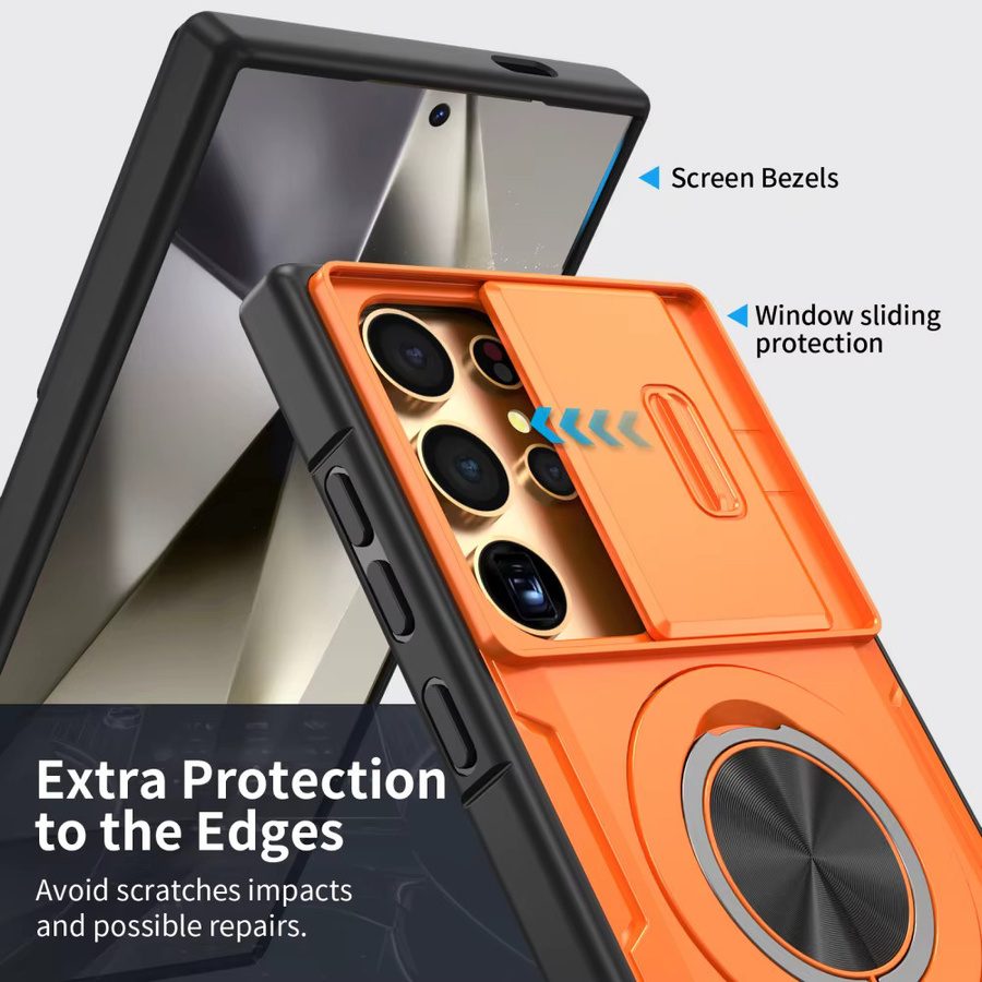 Magnetische Samsung Schutzhülle mit Schiebe-Kameraabdeckung und Ringständer in Orange - Bild 5
