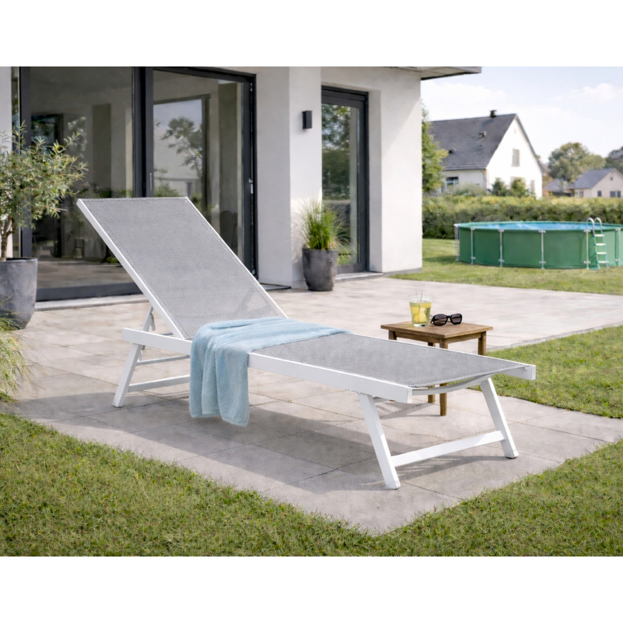 Leco Aluminium Sonnenliege Elina mit Textilene-Gewebe in Weiß und Grau, B/T/H: 110 x 60 x 96 cm - Bild 2