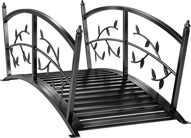 Outsunny Gartenbrücke aus Metall in Antik-Optik, rostbeständige Teichbrücke mit Sicherheitsgeländern, Farbe: Braun/Schwarz - Bild 1