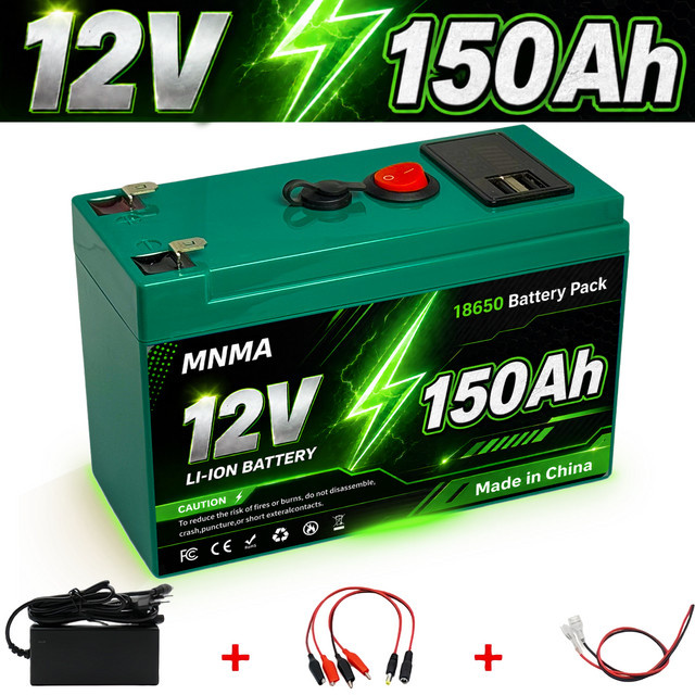 MNMA 12V 150Ah LiFePO4 Batterie mit integriertem BMS in Grün für Solar, Wohnmobil und Boot - Bild 1
