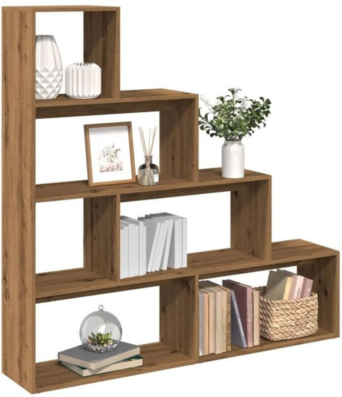 Vidaxl Raumteiler-Bücherregal mit 4 Stufen in Artisan-Eiche Natur, Braun, B/T/H: 143,5 x 29 x 143,5 cm - Bild 1