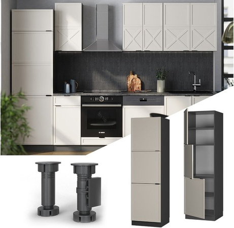 Vicco Vorratsschrank Fame-Line mit 3 Türen in Anthrazit, Grau und Beige mit Soft-Close-Funktion, Breite: 60 cm