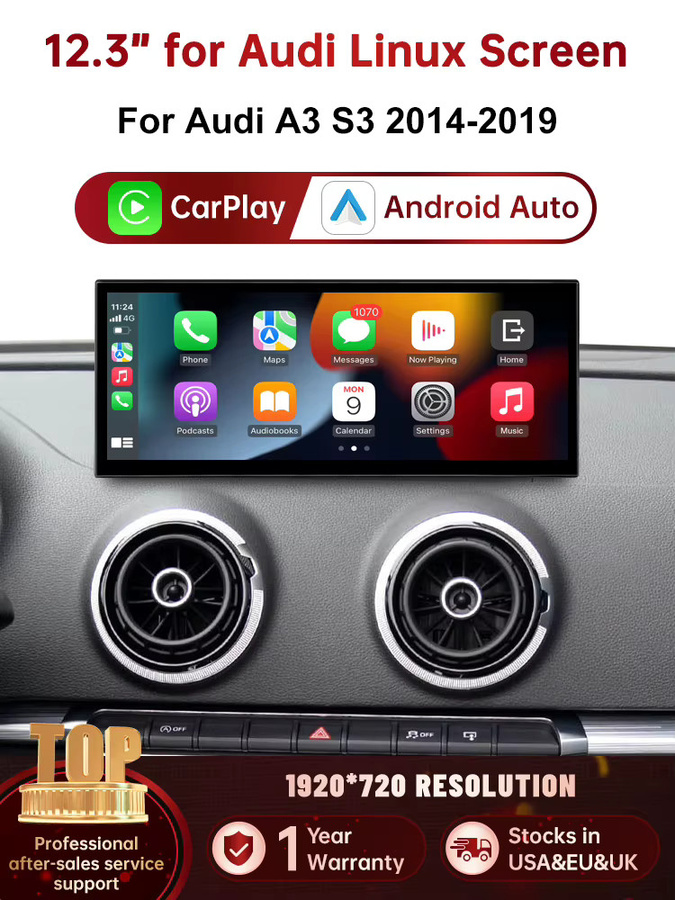 RoadTop Wireless CarPlay Multimedia-Display mit 12,3 Zoll für Audi A3 S3 B9 MIB MIB2 2014-2019, Android Auto und Airplay, Schwarz - Bild 6