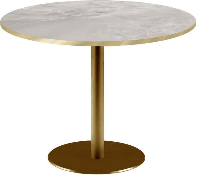 RestooTab Tisch Rome XL rund in Goldmetallic mit Dekosteinen und Kanten in Messing, Farbe: Beige/Grau/Messing, H x Ø: 75 x 120 cm - Bild 1