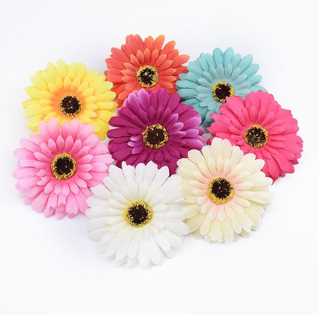 Künstliche Blumen Gerbera und Gänseblümchen in Multicolour aus Seide und Kunststoff für deine Weihnachtsdekoration oder Hochzeit, Höhe: 10 cm - Bild 1