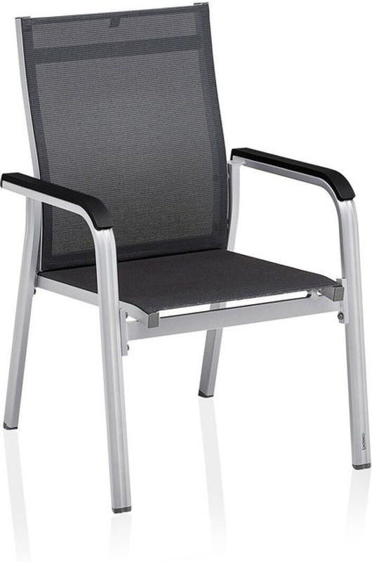 Kettler Basic Plus Premium Stapelsessel in Silber/Lakritz aus Aluminium und Outdoorgewebe mit Armlehnen - Bild 2
