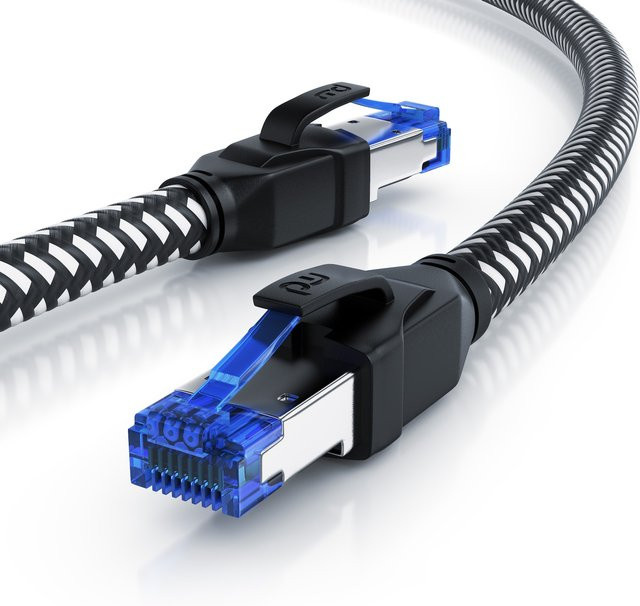 Primewire CAT 8 Patchkabel mit Baumwollummantelung, Gigabit Ethernet LAN Kabel, S/FTP PIMF Schirmung, Schwarz, Länge: 15 m - Bild 1